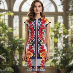 Clover Canyon White & Red Sheath Mini Dress, Bodycon Dress, Size S